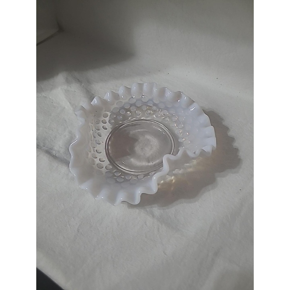 Fenton Art Glass Hobnail Ruffled Edge Candy Dish